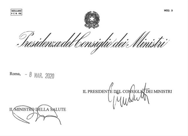 DPCM del 08 marzo 2020
