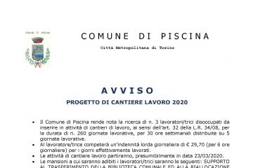 Avviso - progetto di cantiere lavoro 2020