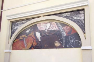 Rappresentazione di parte del museo a cielo aperto "PISCINA ARTE APERTA" - Opere di giovani artisti realizzate dal 1991.<br>Le circa 70 opere esposte lungo un itinerario cittadino disegnano un panorama delle tendenze artistiche piemontesi della fine del Novecento, affiancando artisti di diverse generazioni e scuole di pensiero.